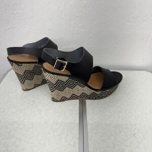 J Crew Woven Wedge Heel Sandal Size 11 Geometric Black‎ Comfort Dressy